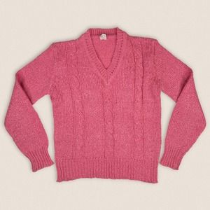 Vintage 70s grandma V neck Sweater pink Missk Acrylic Size Medium